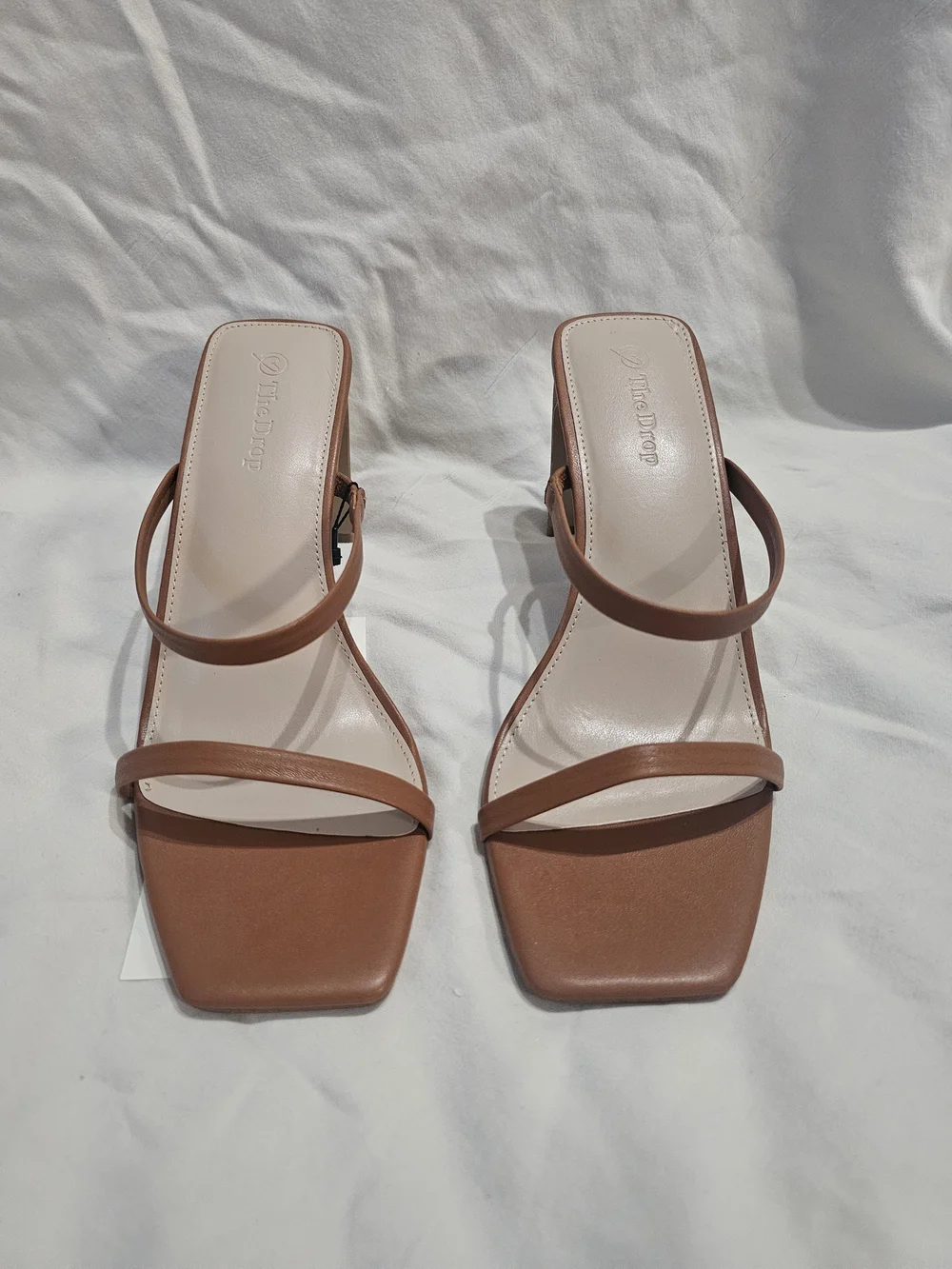 Minimal Two-Strap Block Heel Sandal — Tan